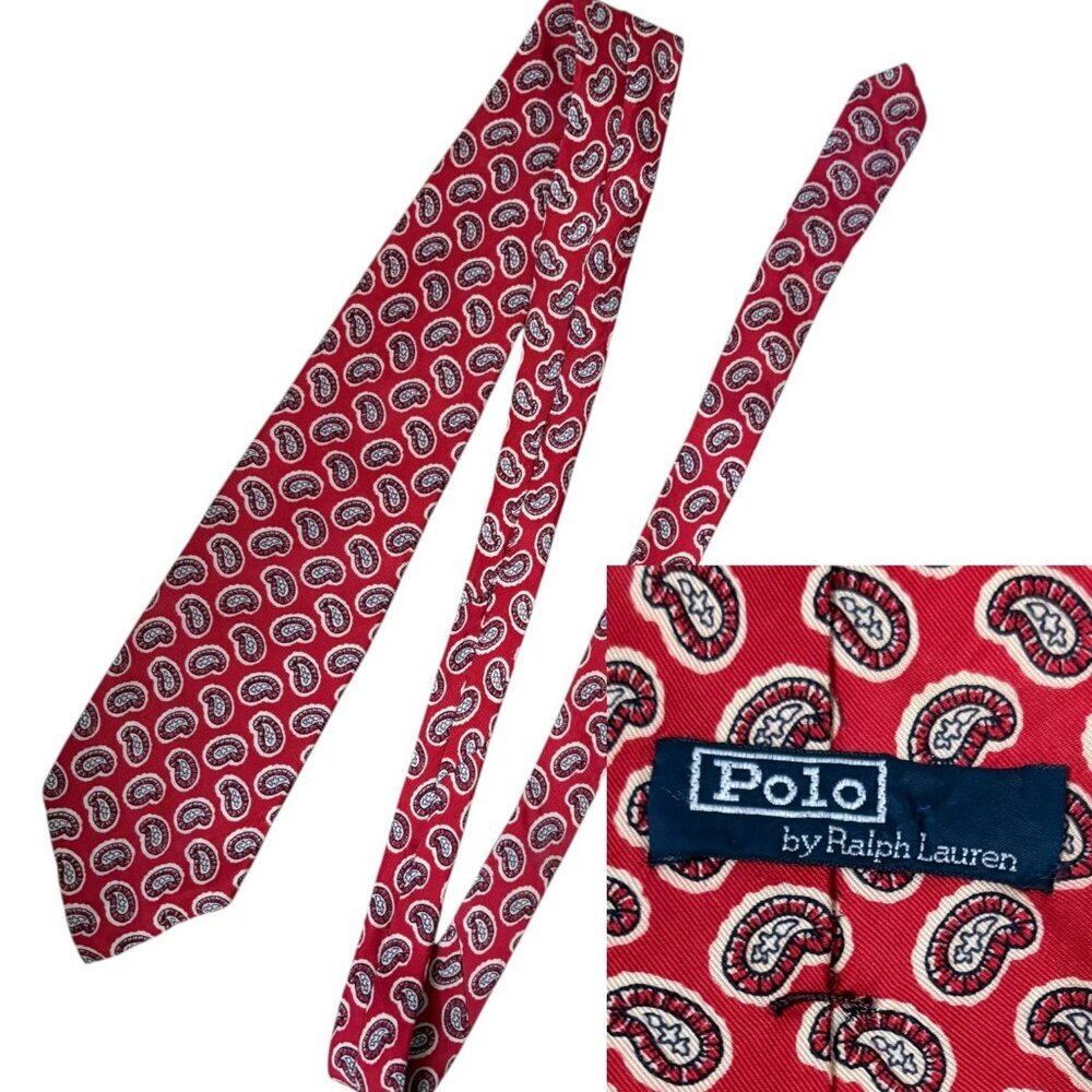 Vtg POLO By Ralph Lauren Red Multicolor Paisley Silk Tie USA